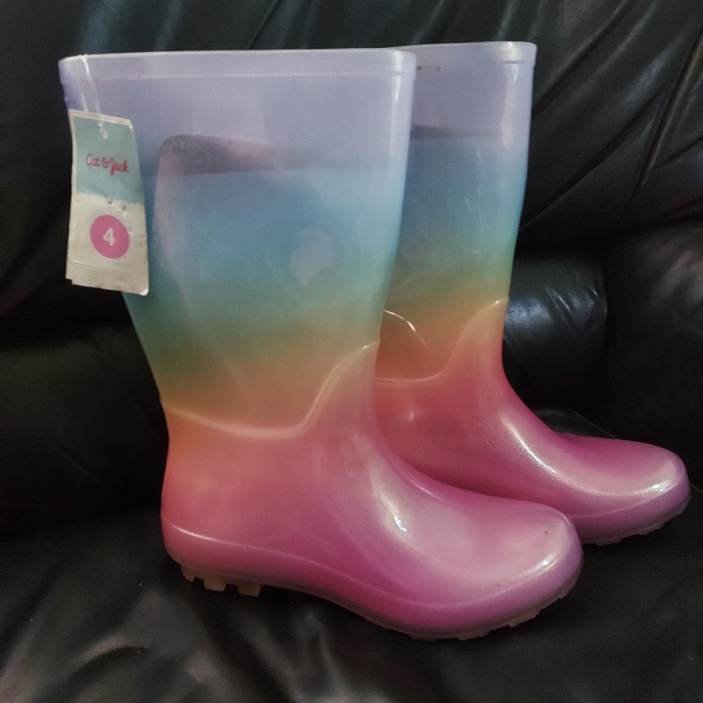Sz4 New Cat & Jack Rain Boot S Cece Style Big Kid Gitter Rainbow